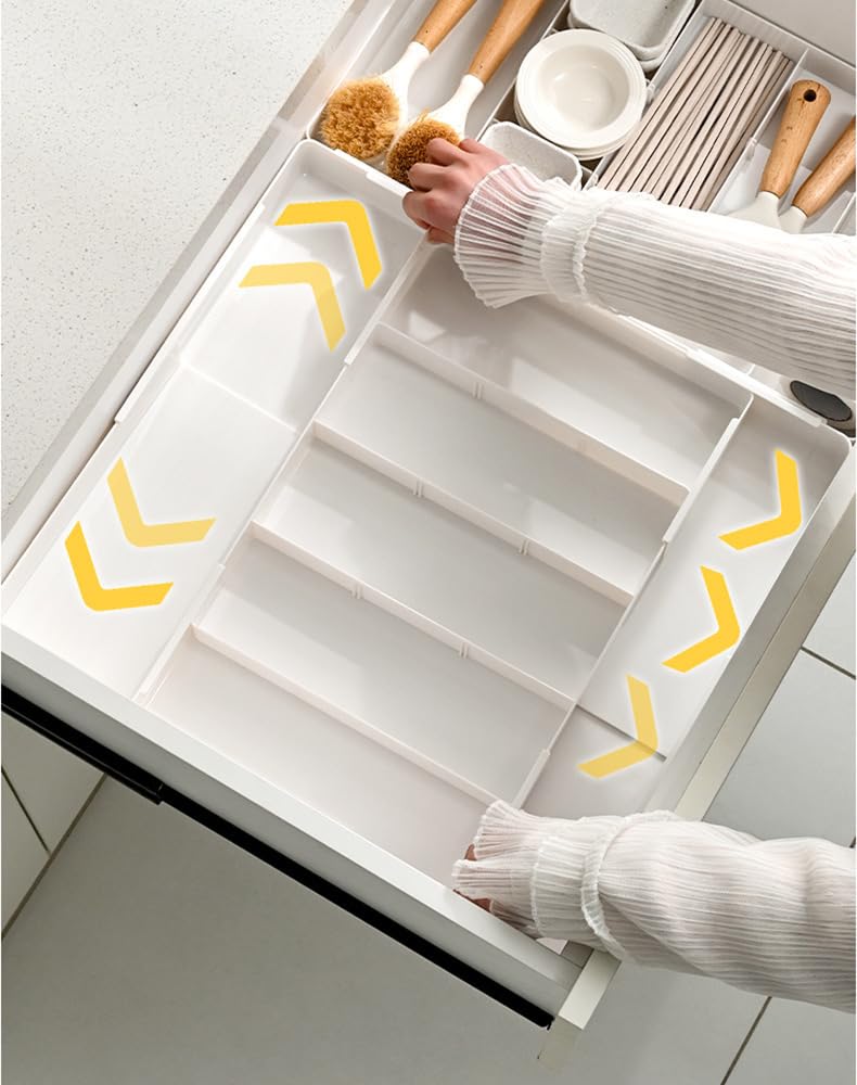 9 Compartments 4-Way Expansion Drawer Storage Box - Removable Divider for Space Saving and Organization for Cosmetics, Kitchen Utensils and Office Desk Essentials