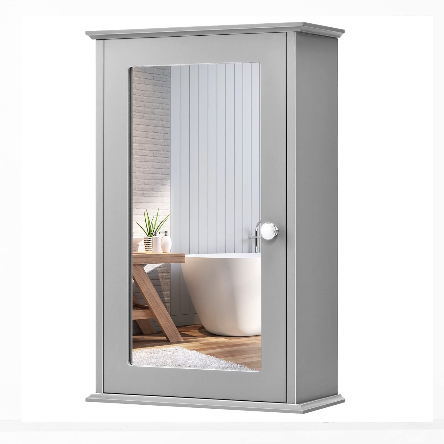 Hysache Bathroom Medicine Cabinet, Wall Mount Mirrored Storage Cabinet w/Single Mirrored Door & Adjustable Shelf, Multipurpose Wooden Organizer for Hallway Living Room Bed, 13.5" L x 6" W (Gray)