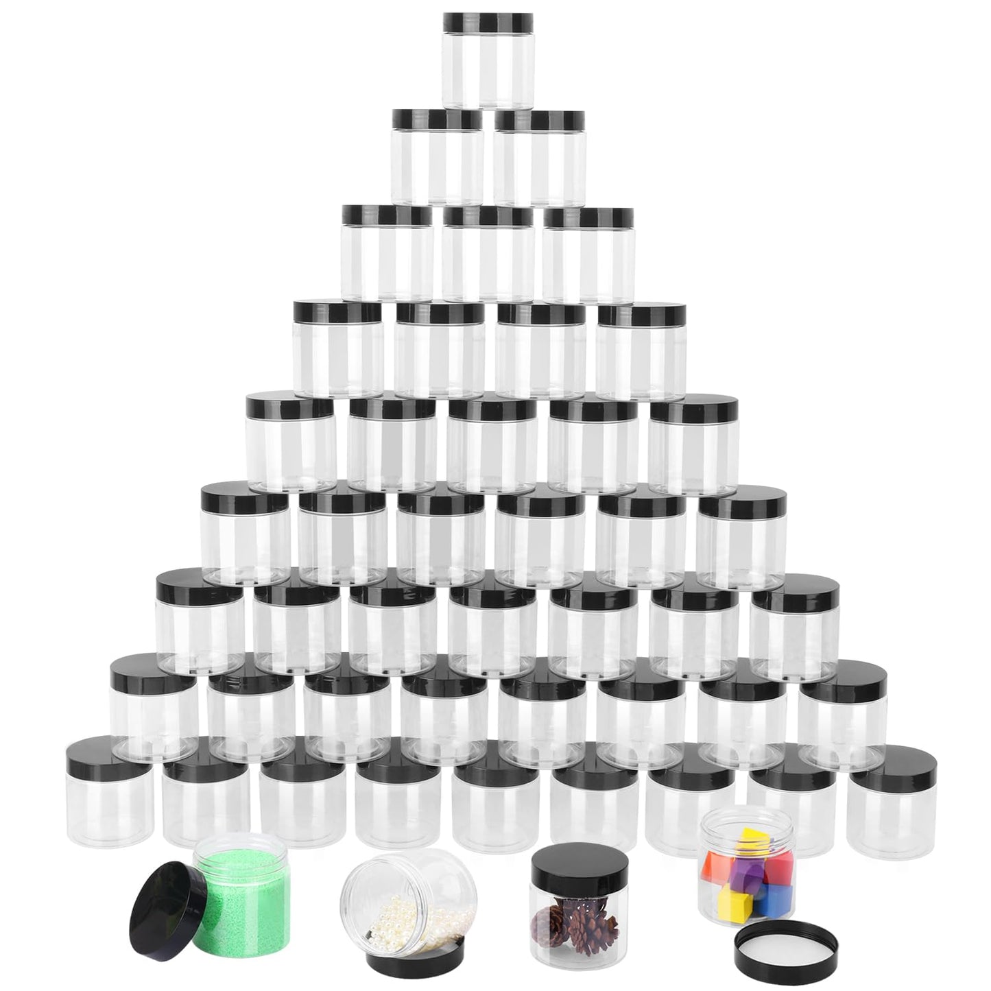 48 Packs 6 OZ Transparent Plastic Jars with black Lids, Body Butter Containers, Cosmetic Containers jars for Kitchen Ingredients, beads, sequins, Lotion, Cream, DIY Crafts and More by KUKLIPJIM.