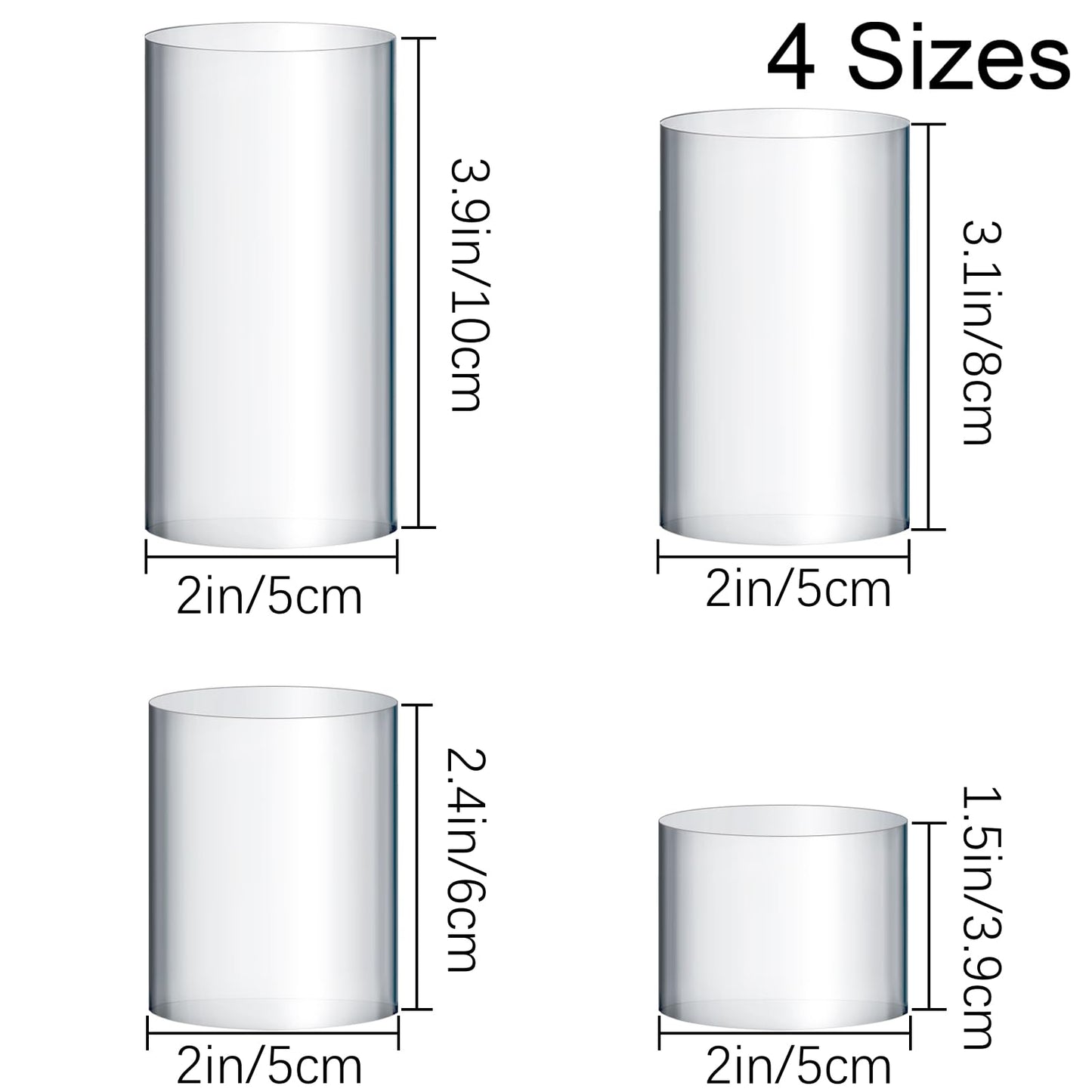 Hacaroa 4 Pcs Acrylic Cylinder Risers Display Stand, Clear Polished Round Display Blocks Transparent Photo Props, Mini Solid Pedestal Base for Jewelry, Perfumes, Figurines, 4 Sizes
