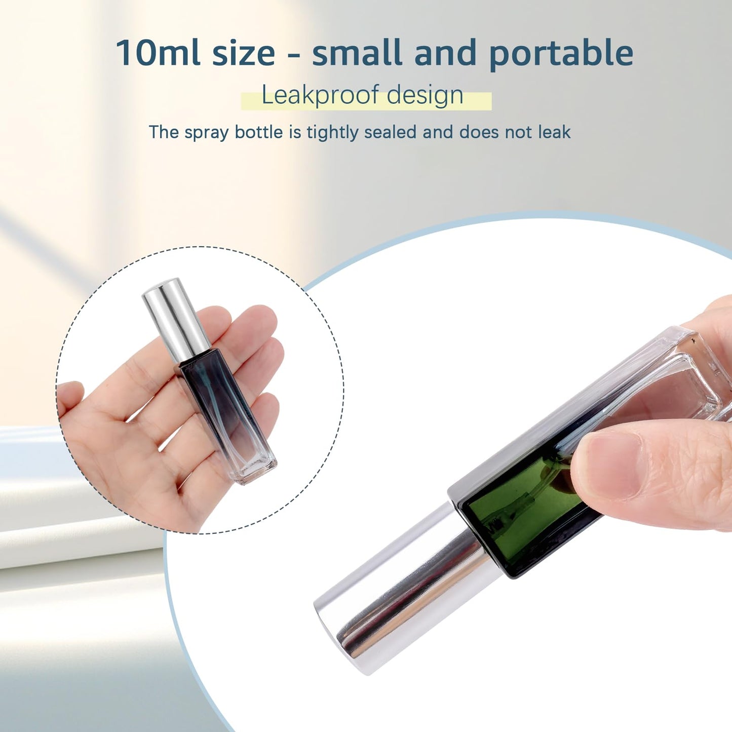 Kesell 11pack 10ml Glass Spray Bottle, Mini Square Perfume Vials Refillable Perfume Atomizer Fine Mist Liquid Spray Bottle for essential oil (Silver Cap)