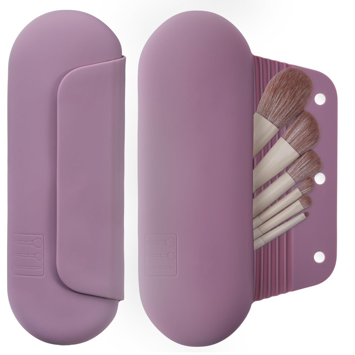 AGIKET Silicone Makeup Brush Holder Travel Cosmetic Bag：Soft Portable Cosmetic Face Brushes Holder with Upgrade Anti-Fall Out Magnetic Closure, Large Travel Makeup Brush Case - Light Purple