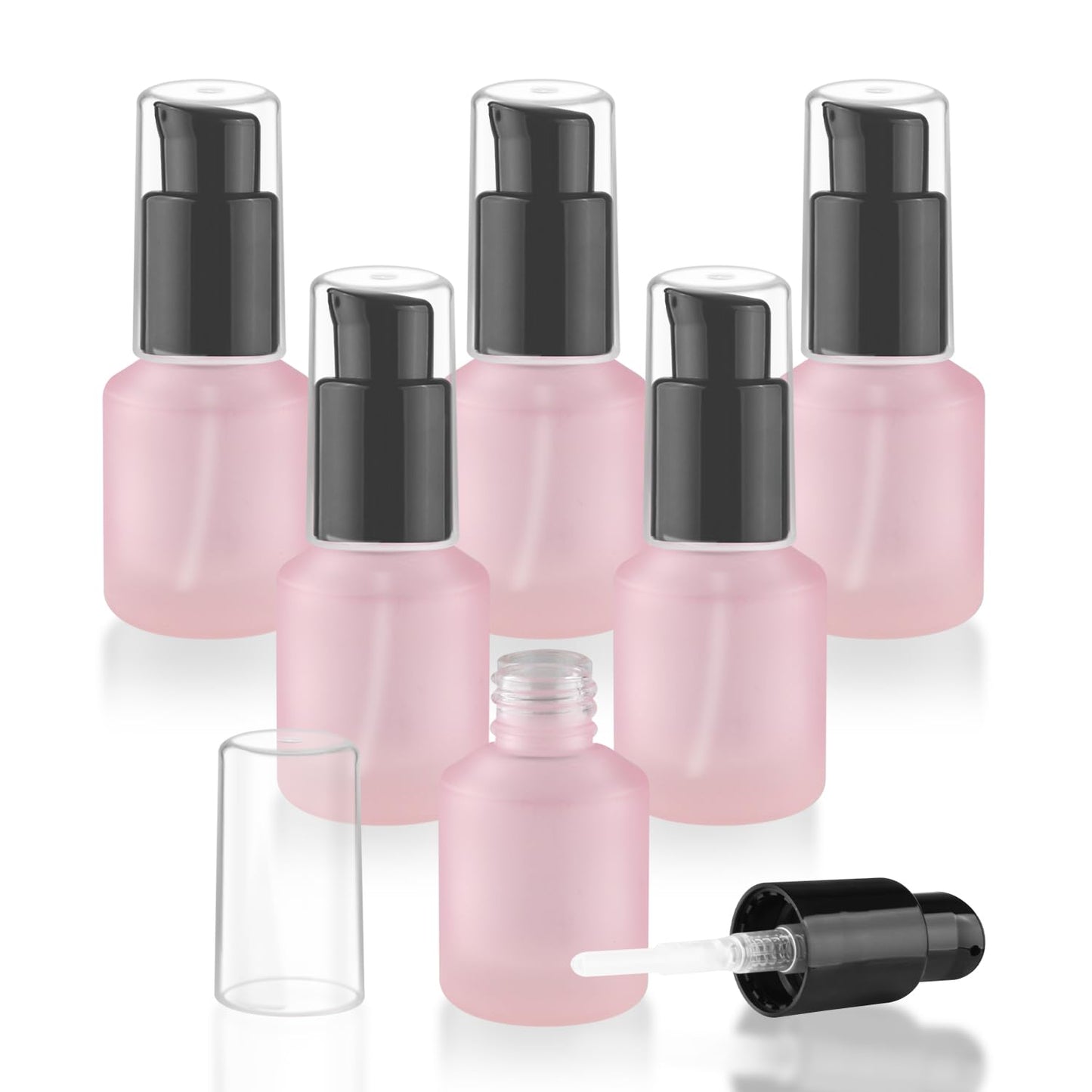 Wresty 6 Pcs Empty Glass Pump Bottles Refillable Cream Lotion Bottles Travel Sample Bottle Cosmetic Dispenser Bottle Containers For Lotion Cream Emulsion Essence (Pink, 15ml/0.5oz)