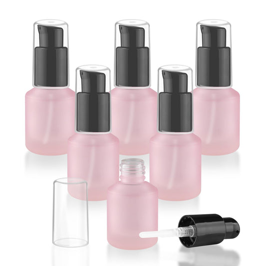 Wresty 6 Pcs Empty Glass Pump Bottles Refillable Cream Lotion Bottles Travel Sample Bottle Cosmetic Dispenser Bottle Containers For Lotion Cream Emulsion Essence (Pink, 15ml/0.5oz)