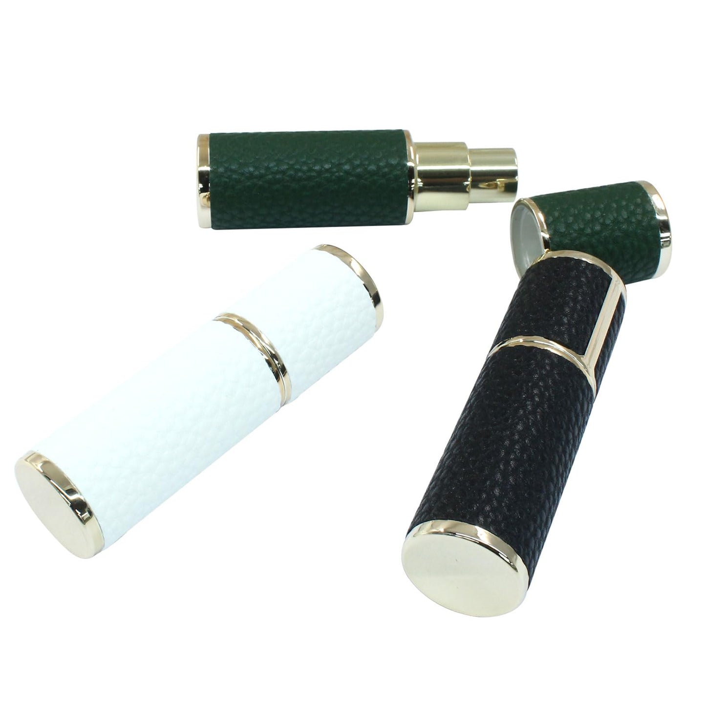 Zorfeter 3 Pack Travel Perfume Bottle, Refillable Mini Atomizer Leather Sprayer, Portable Cologne Dispenser for Travel/Essentials(White, Black, Green)