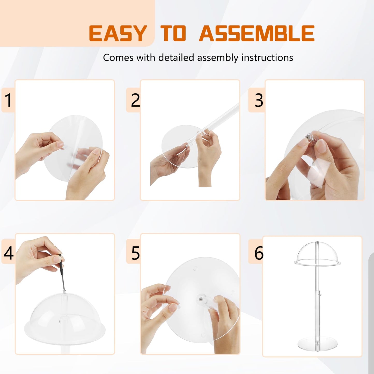 Adjustable Acrylic Hat Display Stand, 8"-16" Clear Domed Baseball Cap Rack, Height Adjustable Cowboy Hats Display, Durable Tabletop Hat Holder and Wig Stand for Closet, Vendors, Counter, Salons