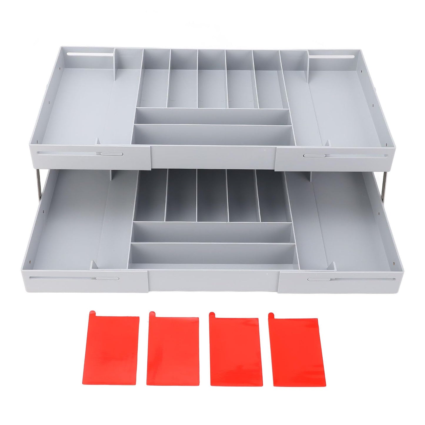 Extra Large and High Drawer Organizer, 2 Tier Smart Expandable Desk Organizer, Multi Level Junk Drawer Organizer for Makeup, Jewelry, Desk, Office Drawers (Gray)