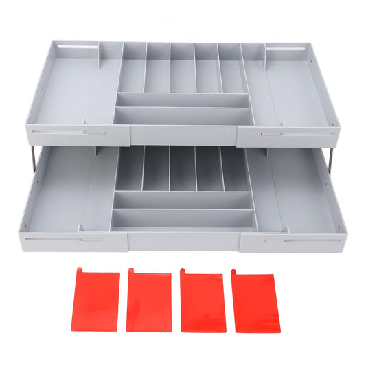 Extra Large and High Drawer Organizer, 2 Tier Smart Expandable Desk Organizer, Multi Level Junk Drawer Organizer for Makeup, Jewelry, Desk, Office Drawers (Gray)