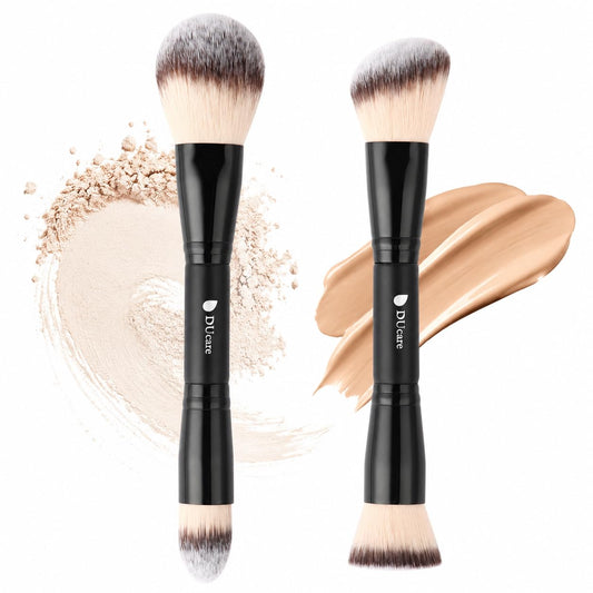 DUcare Foundation Makeup Brushes, 2Pcs Premium Dual-Ended Makeup Brush Foundation, Powder, Buffer & Contour Brushes for Liquid, Cream, Powder, Blending Face Brush, Fit for Home, Travel & Gifting