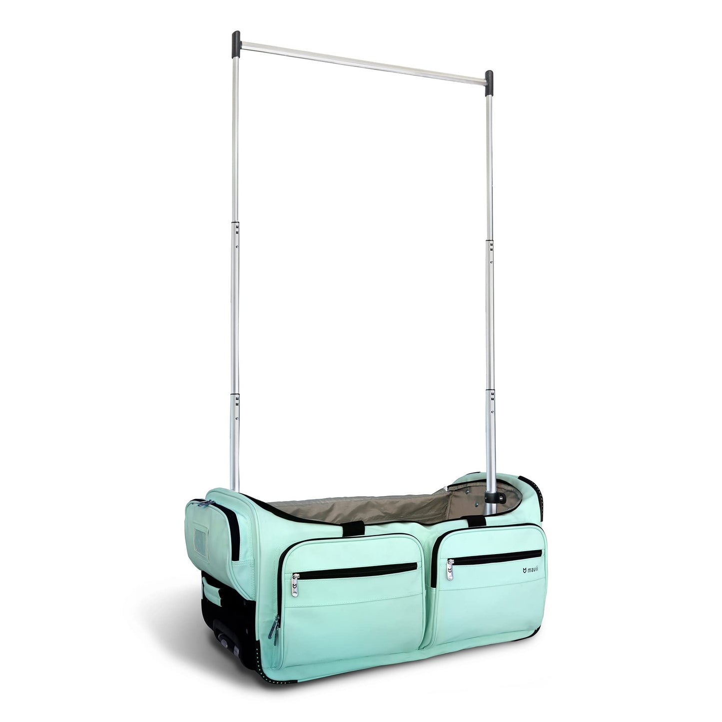 Mavii Dance Bag with Garment Rack, 28 Inch Rolling Duffel, Ideal for Competitions & Travel, Water-resistant/Wipe-clean Fabric, Lightweight Aluminum Rack, Wheeled Upright Luggage, Mint