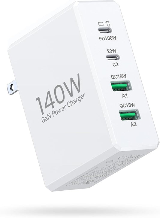 Mac Book Pro Charger - 140W Type C Fast Charger for USB C Port MacBook Pro & MacBook Air, ipad Pro, 4-Port PD20W Wall Charging Block Cube for iPhone 17/16/15/14/13 Pro Max, iPad,Samsung Galaxy