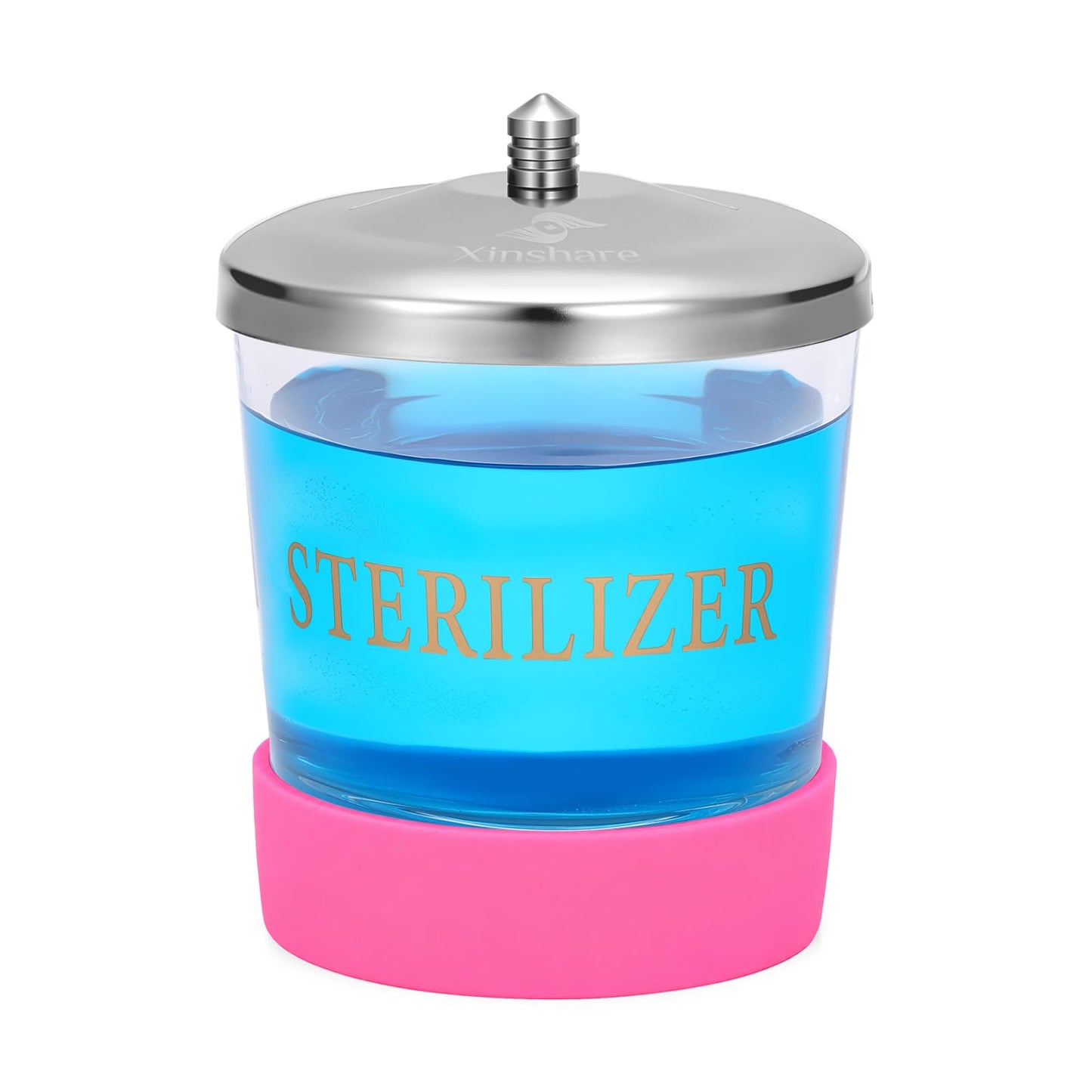 Xinshare Nail Tool Disinfectant Jar, 6Oz Glass Durable Manicure Pedicure Implements Sterilizer Container,Salon Storage & Organizer for Nail Art Tools Beauty Centers Equipment Cleaning,Hot Pink
