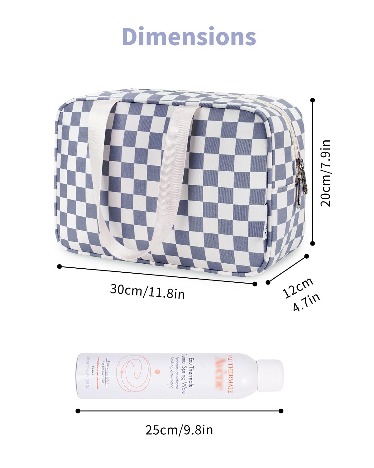 Narwey Large Toiletry Bag Women Large Cosmetic Bag Travel Makeup Bag Organizer Medicine Bag for Toiletries Essentials Accessories (Grayish Blue Checkerboard)