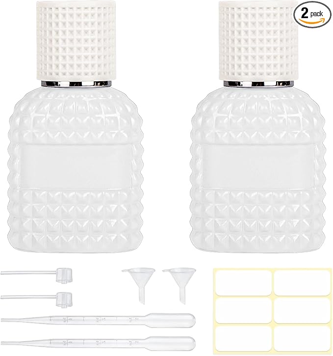 2 Pack 30ml Perfume Spray Bottles Empty, Refillable Glass Fine Mist Atomizer, Portable Travel Perfume Atomizers Fragrance Containers Sprayer for Cleaning, Essential Oils, Liquids (White)