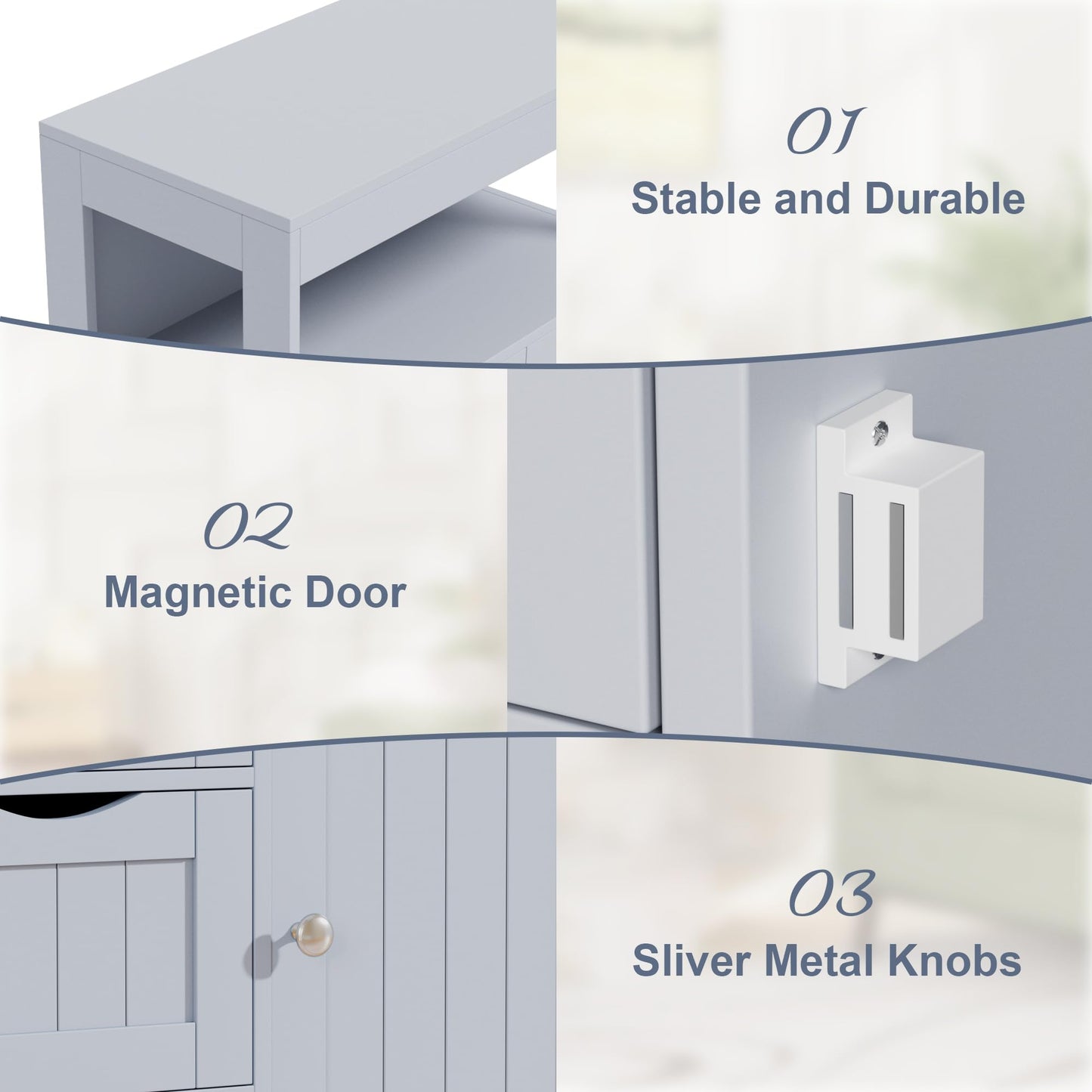 YESHOMY Bathroom Storage Cabinet Freestanding Floor Cupboard with 1 Door and 3 Drawers for Kitchen, Living Room, Gray