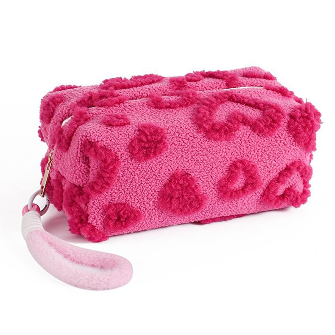 SxoSyo Heart Makeup Bag for Women, Plush Cosmetic Bags, Rose Pink