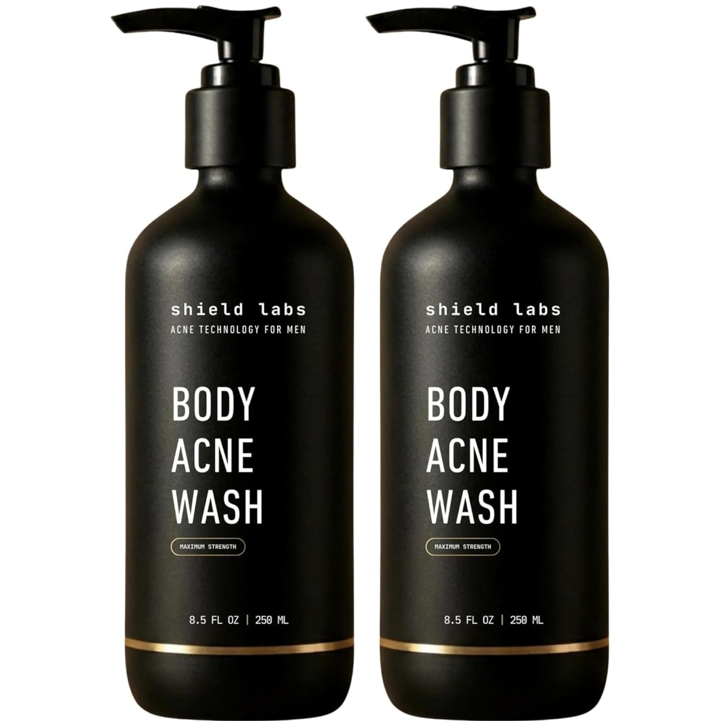 Shield Body Acne Wash for Back, Chest & Shoulders - Men's 10% Benzoyl Peroxide Body Wash, Clears Breakouts & Acne Scars – Unscented with Niacinamide, Glycolic Acid & Ceramides, 8.5 oz - Pack of 2