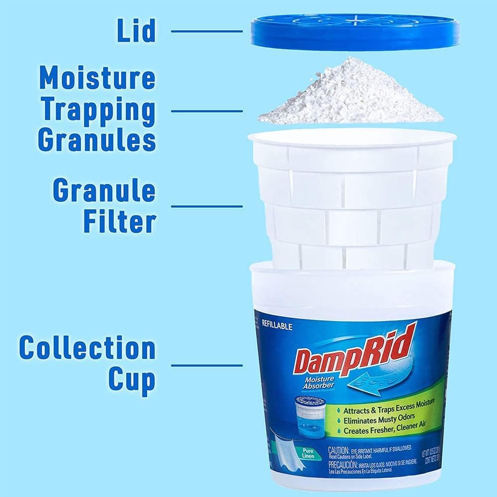 Damp Rid Moisture Absorber Refillable System – 44oz Damp Rid Refill Bag with 11oz Cup, Odor and Moisture Absorber for Closet, Bathroom & Home, Lavender Vanilla– ILIOS Packaging
