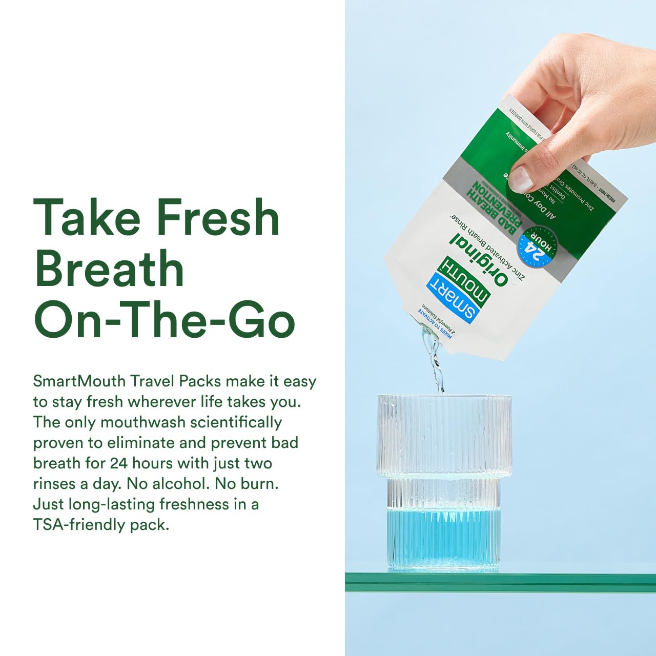 SmartMouth Original Zinc Activated Mouthwash Single Packs - Disposable Mouthwash Packets for Fresh Breath - Eliminates Bad Breath & Odors - Alcohol & Fluoride-Free - Fresh Mint - 10 Count, 2 Pack