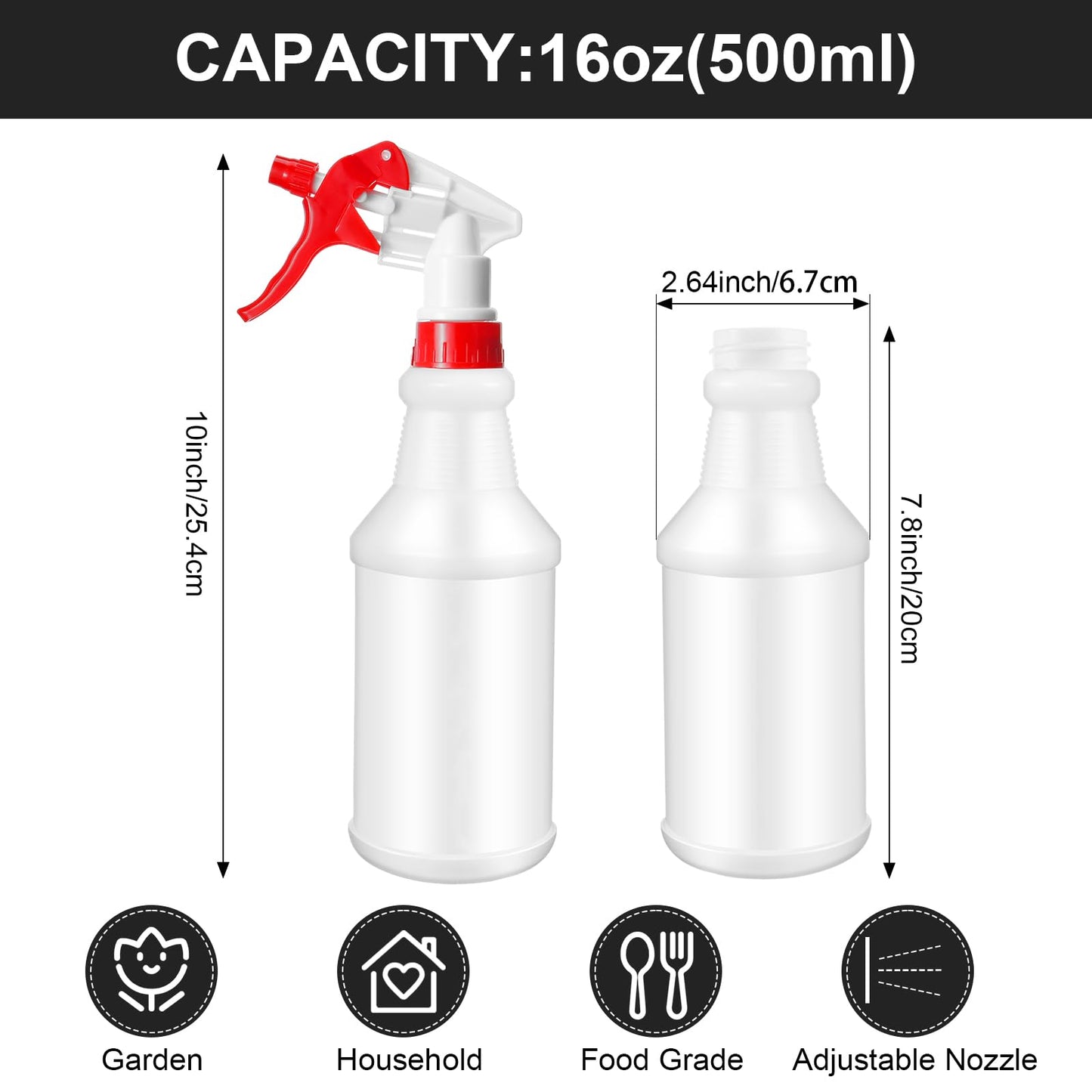 Eccliy 12 Pcs 16 Oz Plastic Spray Bottle, Adjustable Empty Reusable Sprayer for Cleaning, Planting, Water, Bathroom and Kitchen, BBQ, Commercial and Residential (Original,Red,Yellow)