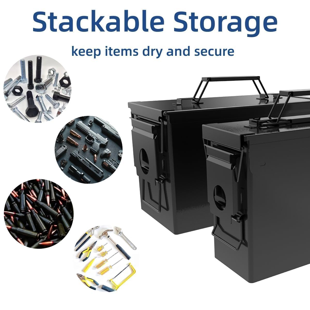 PATRON 30 50 Cal Ammo Can Metal 9mm Ammo Box Storage Crate Case for Shotgun Bullet Rifle Nerf Ammunition Waterproof Case-Gard Organizer Suit (30Cal ×4+50 Cal ×4)(Black-8pcs)