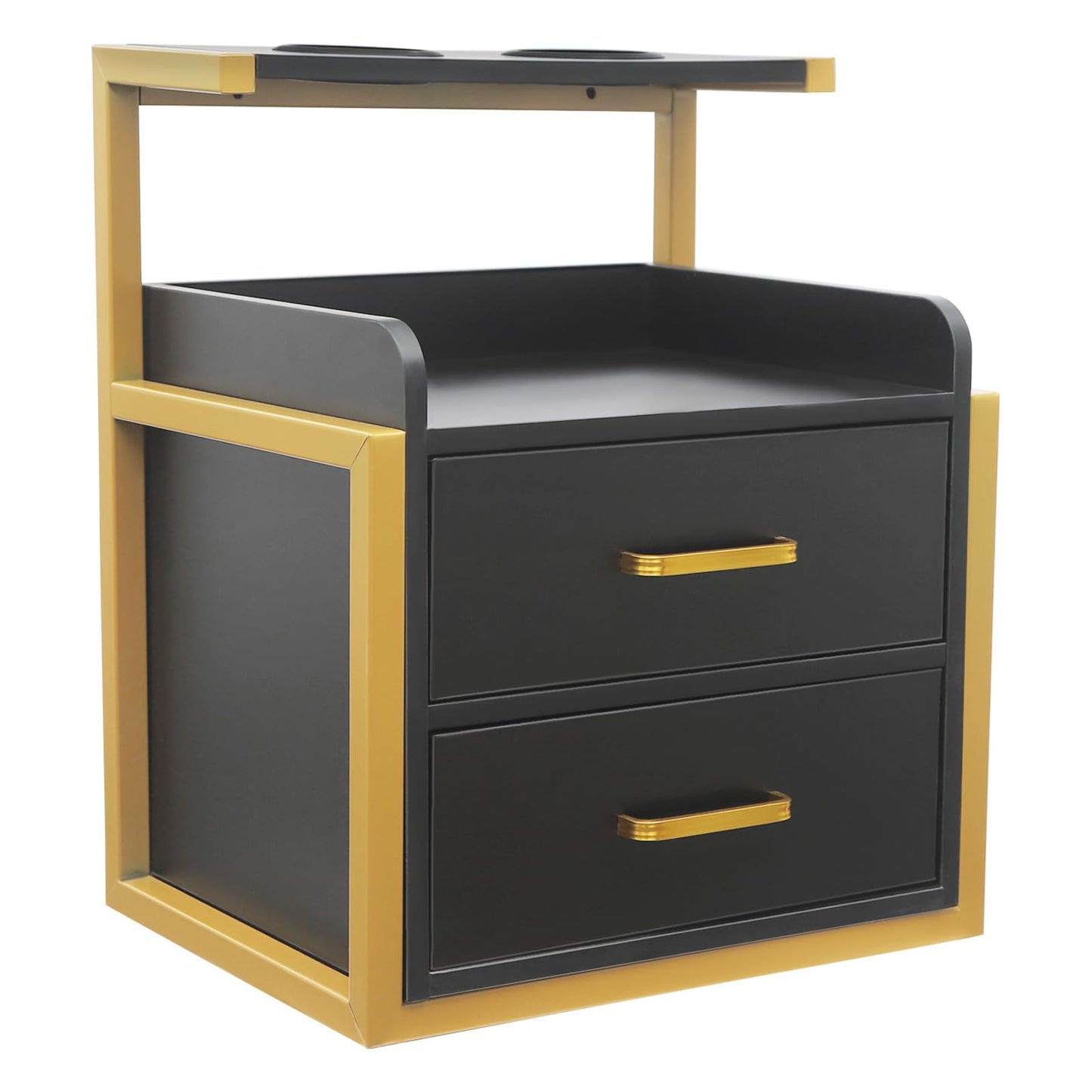 Eapmic Salon Cabinet with Drawers, Suspended Salon Wall Cabinet, Salon Stations Salon Table with 2 Drawers, Stylist Storage Cabinet Beauty Station with 2 Hair Dryer Holders (Gold＋Black)
