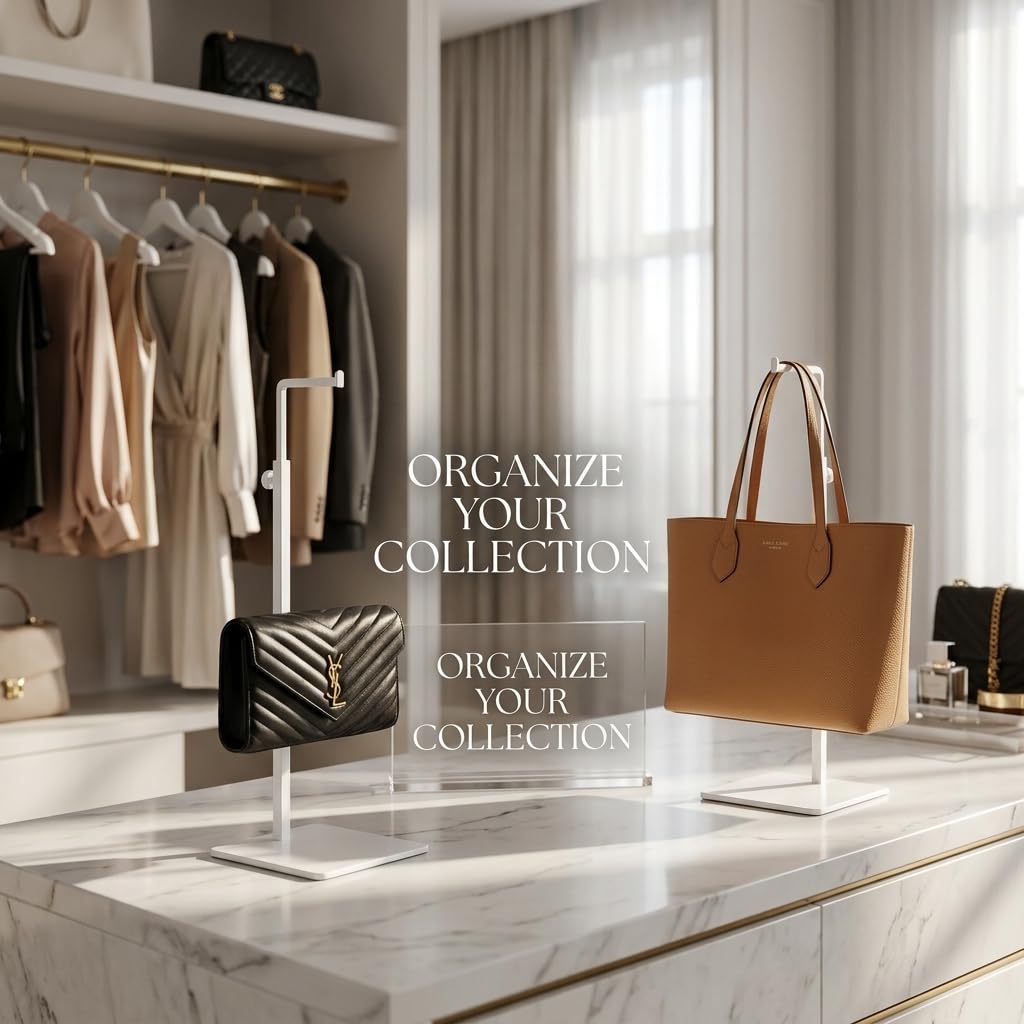 RY DISPLAY 2pack of metal Handbag Rack Display Single Side Adjustable Handbag Display Stand Purse Display Rack (WHITE)