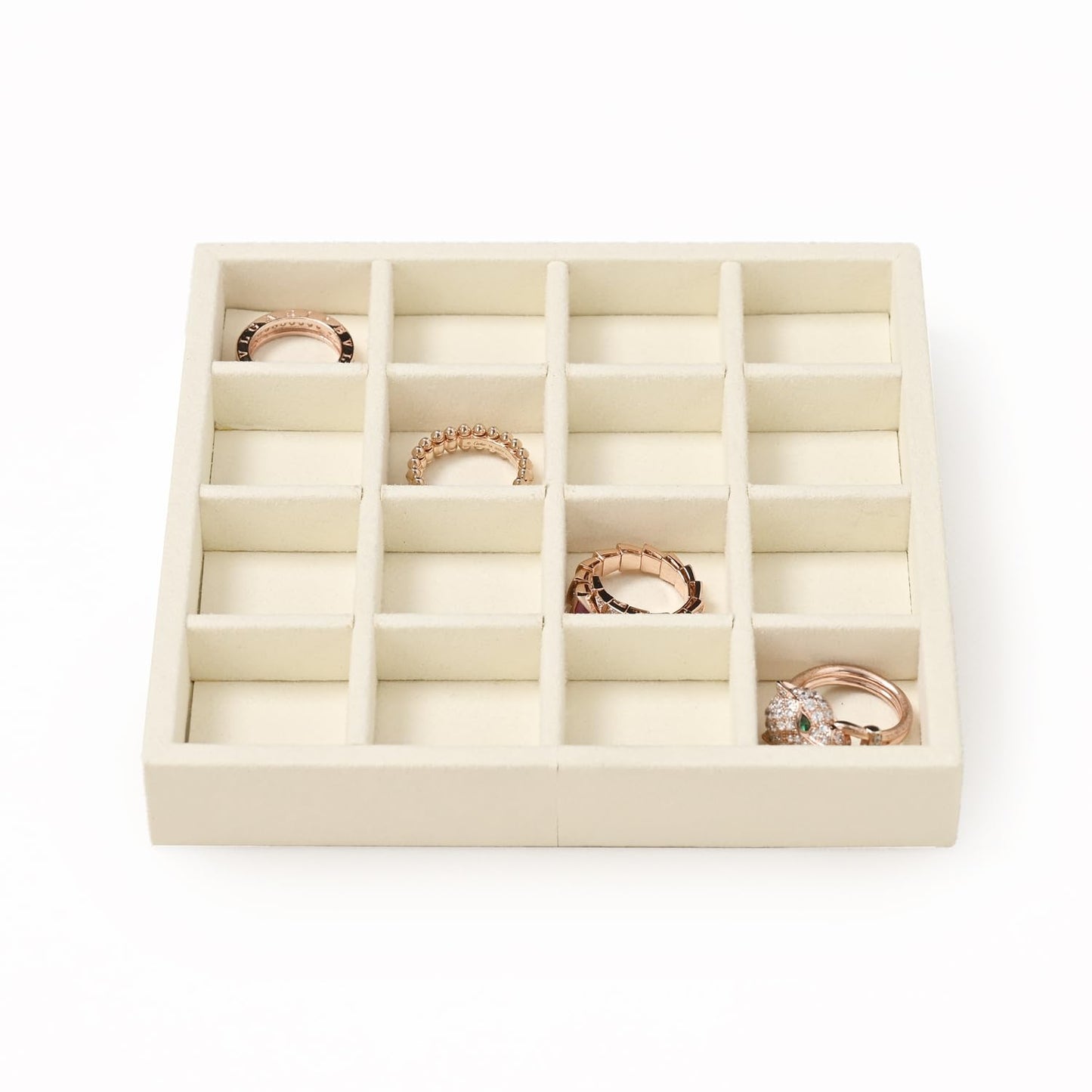 Oirlv Microfiber Stackable 16 Girds Jewelry Trays Jewelry Storage Tray Showcase Display Organizer(Beige)