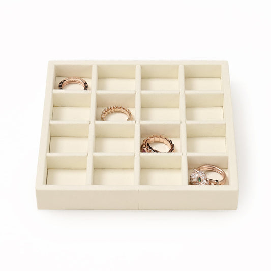 Oirlv Microfiber Stackable 16 Girds Jewelry Trays Jewelry Storage Tray Showcase Display Organizer(Beige)