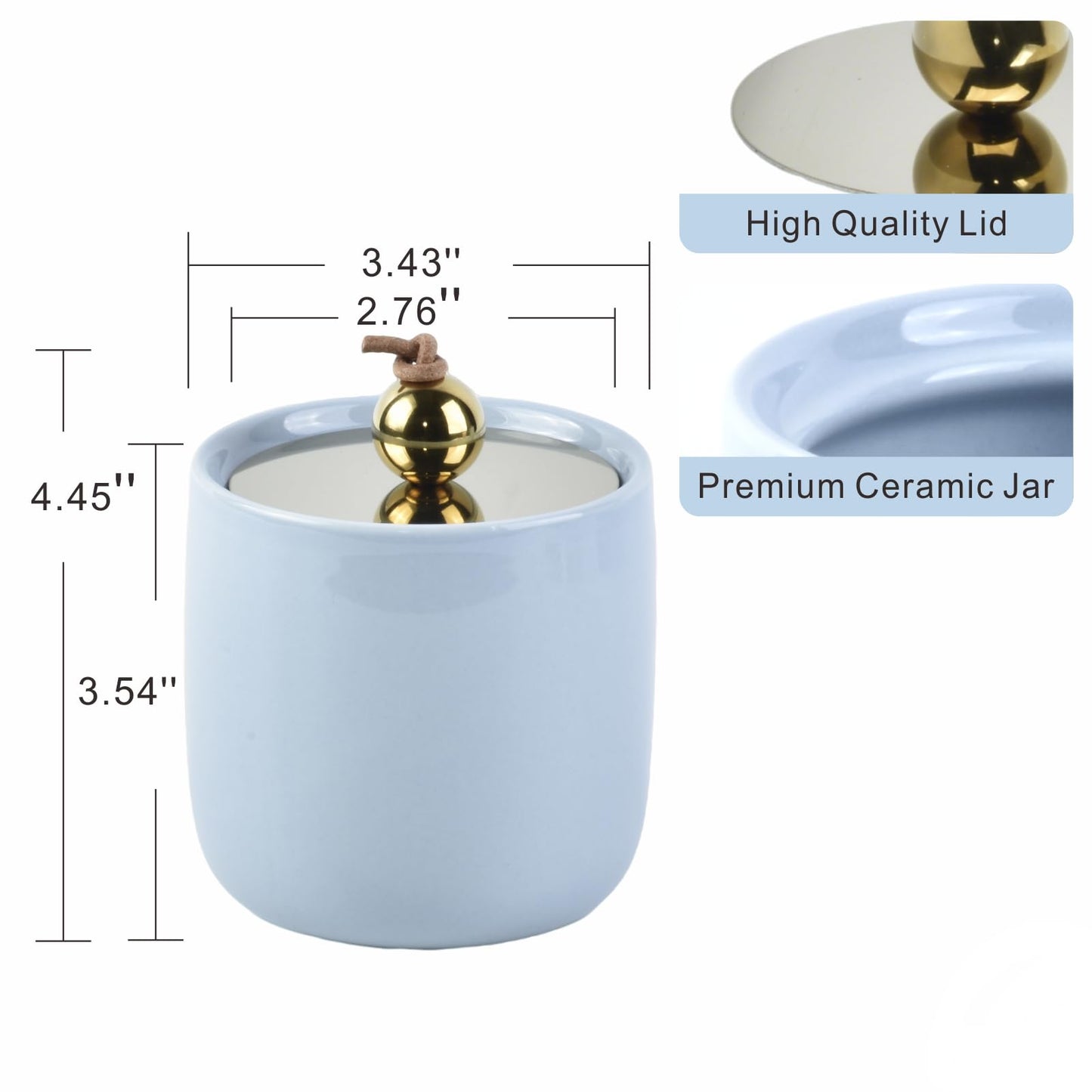 2 Pack Ceramic Qtip Holder Dispenser with Gold Lids, Blue Apothecary Jars Bathroom Vanity Organizer for Home Decor Bathroom Canister for Cotton Swabs, Rounds, Balls, Makeup Sponges, Bath Salts