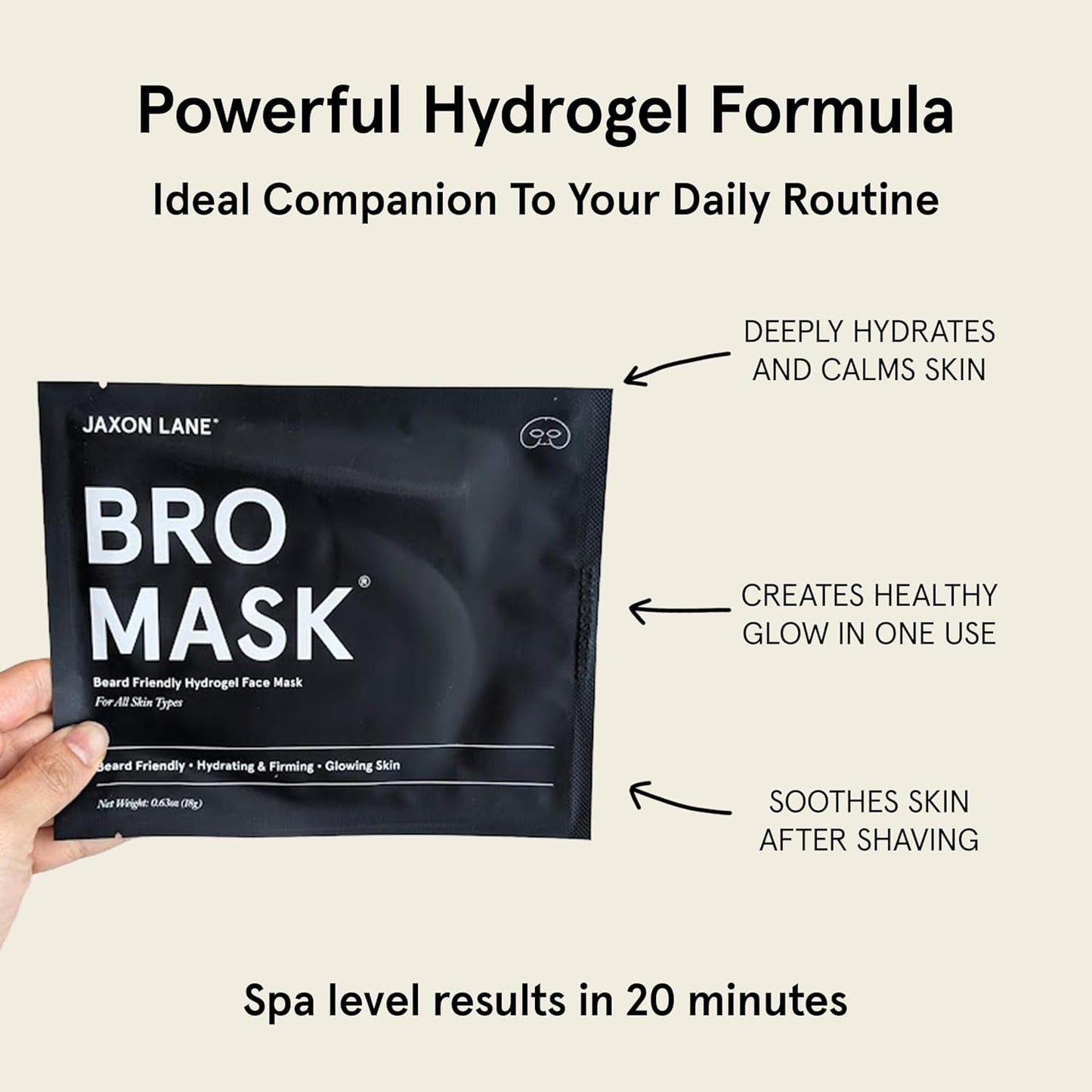 JAXON LANE Men’s Korean Hydrating Face Mask, Beard-Friendly Half Sheet Hydrogel Face Mask with Collagen, Hyaluronic Acid and Vitamin B, Vegan, 5 Pack