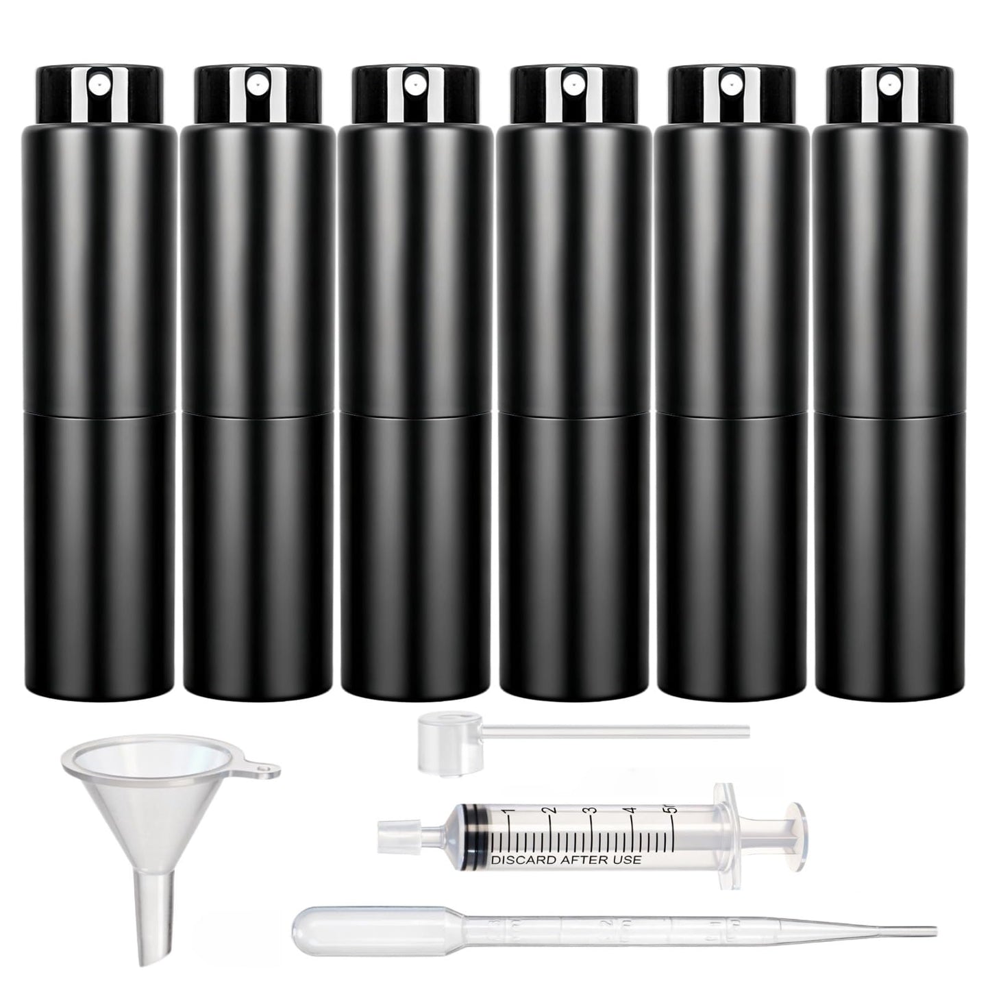 Mezchi 6 Pack 20ml Cologne Travel Bottle, Refillable Perfume Atomizer, Leakproof Travel Perfume Spray Bottle with Dispenser Tool, Empty Portable Fragrance Sprayer for Man, Woman, Black