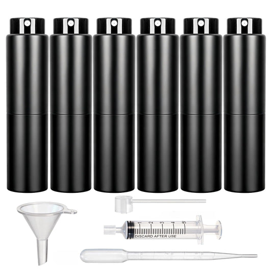 Mezchi 6 Pack 20ml Cologne Travel Bottle, Refillable Perfume Atomizer, Leakproof Travel Perfume Spray Bottle with Dispenser Tool, Empty Portable Fragrance Sprayer for Man, Woman, Black