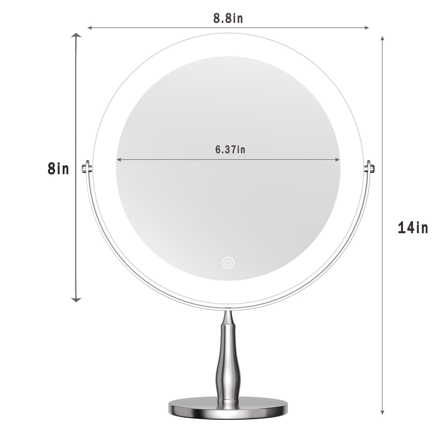 DEXHOM Professional 8" Large Lighted Makeup Mirror with Brighter Lights, 1X/10X True HD Magnifying Mirror with 3 Color Dimmable Lights, 92 Shadowless LEDs, 360°Swivel Seamless Vanity Mirror, Chrome