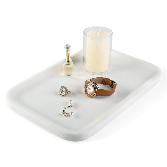 Koville Marble Vanity Tray, 12"x8" Marble Catchall Tray for Countertop Bathroom Kitchen Dresser, Rectangular Decorative Stone Tray for Jewelry Cosmetics Perfume Trinket(White)