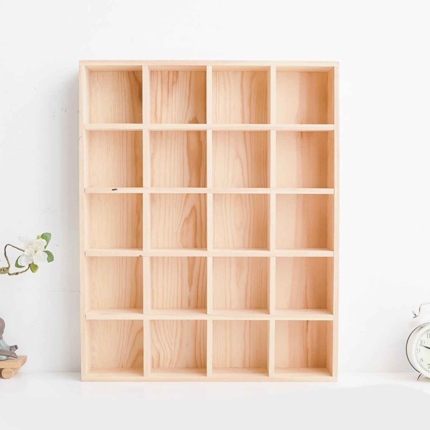 LONG TAO 1 Pcs 13.4''x10.6''x2'' Wooden Storage Divider Box Showcase Display Box Organization Tabletop Box Tray Display Holder with 20 Compartments for Home Craft Office Kitchen Storage