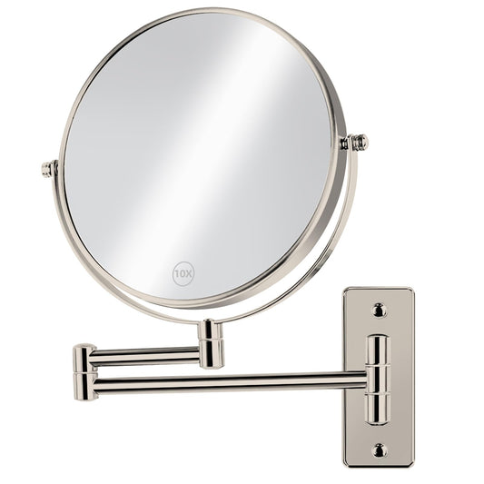 AumVum 8" Extendable Bathroom Mirror Wall Mount with 1X/10X Magnification, 360° Swivel Double Sided Vanity & Shaving Mirror, Nickel Finish (No Light)
