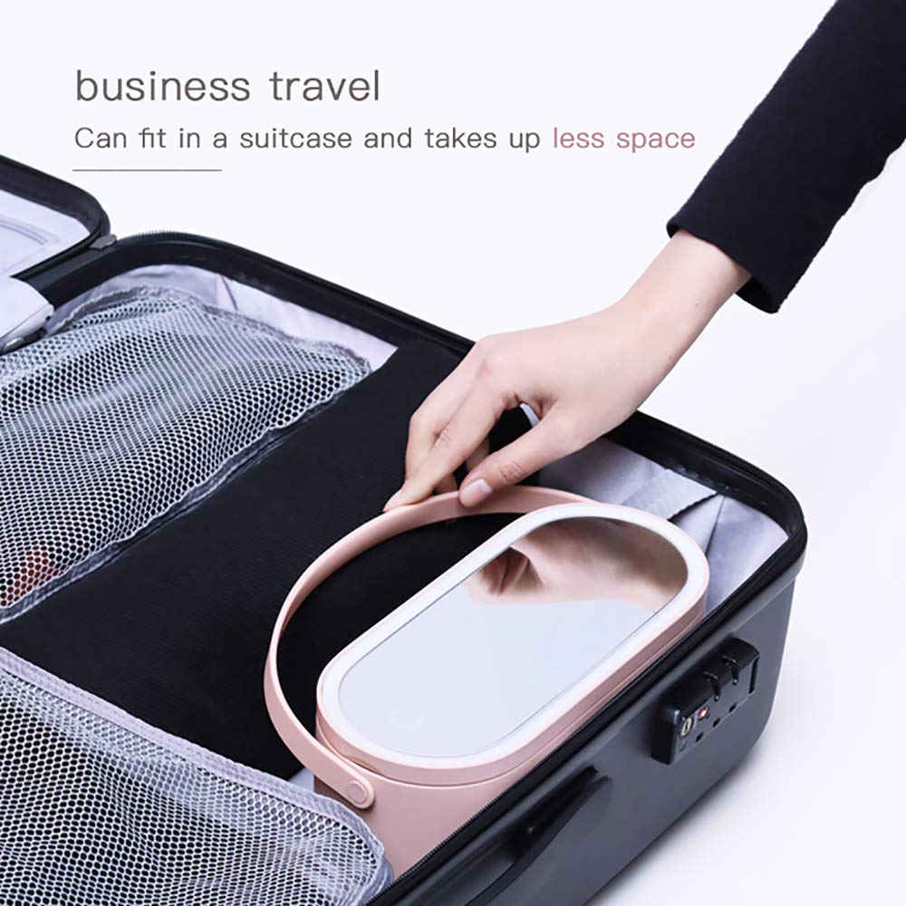 HPYDIY Travel Makeup Organizer Box with LED Mirror, Portable Makeup Case Touch Switch Home Cosmetic Box Jewelry Organizer Birthday Valentine's Day Gift for Women Girls,Pink