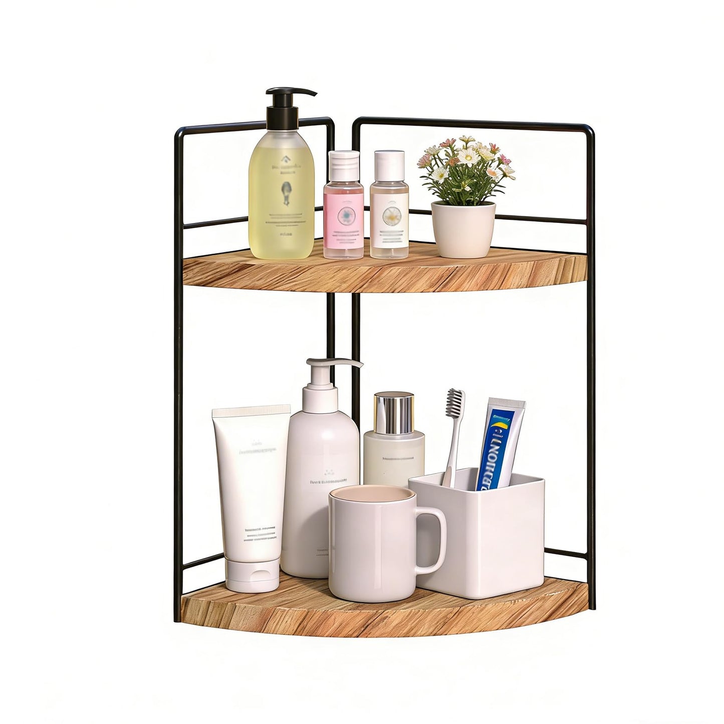 BSTSLL 2 Tier Bathroom Counter Organizer,Bathroom Countertop Organizer, Wood Vanity Organizer Corner Shelf,Makeup Tray for Perfume Skincare Bedroom Kitchen Corner (2 Tier,Yellow)