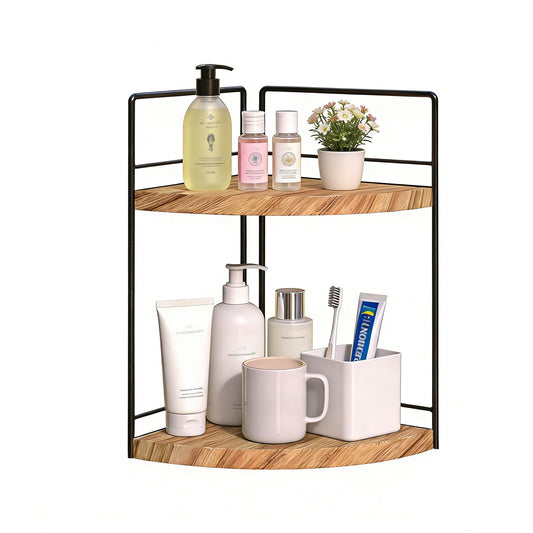 BSTSLL 2 Tier Bathroom Counter Organizer,Bathroom Countertop Organizer, Wood Vanity Organizer Corner Shelf,Makeup Tray for Perfume Skincare Bedroom Kitchen Corner (2 Tier,Yellow)
