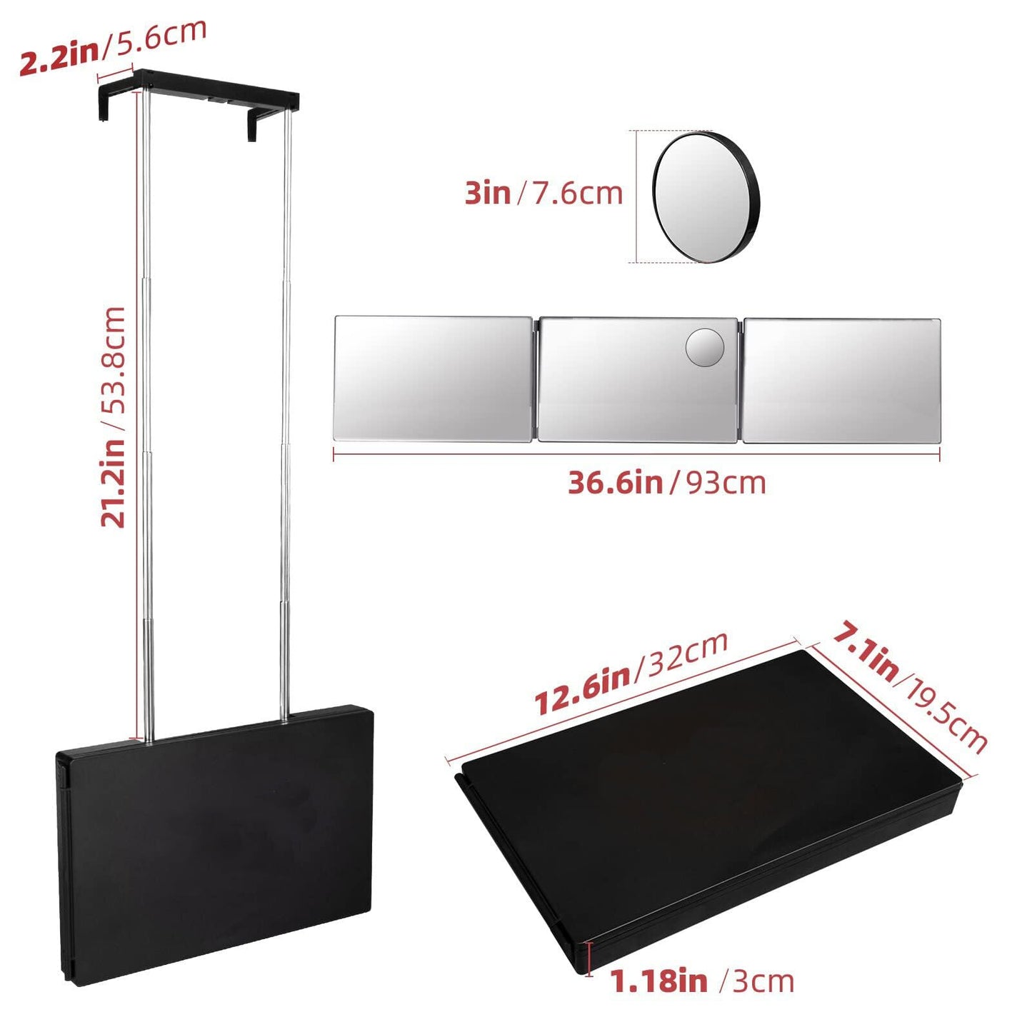 SELF FIND 3 Way Mirror for Hair Cutting, 360° Mirror for Haircuts for Men, Barber with Height Adjustable Telescoping Hooks for Makeup and Hair Styling1