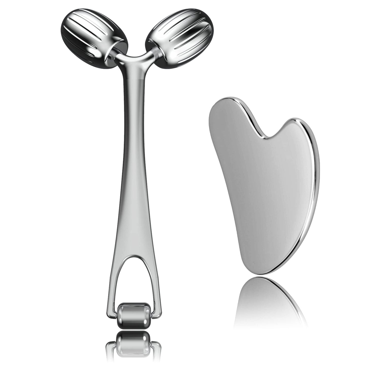 Yeamon Gua Sha Facial Tools and Face Roller Set, Facial Massage Tool for Women’s Skincare Routine,Cooling Stainless Steel Face Sculpting Eyes Roller Guasha for Daily Use or Self-Care Gift for Women