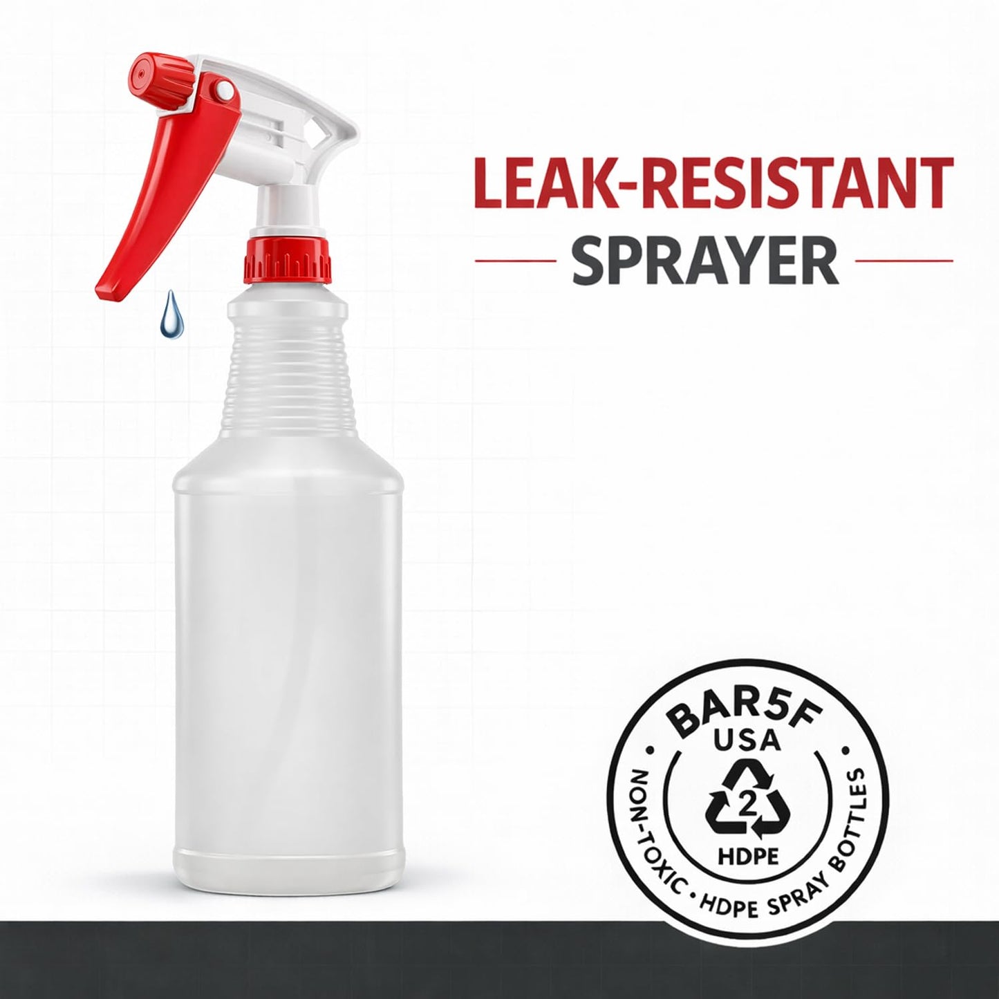 Bar5F Commercial Spray Bottles with Adjustable Trigger, Chemical Resistant HDPE, BPA-Free (3-Pack / 24 oz/Multicolor)