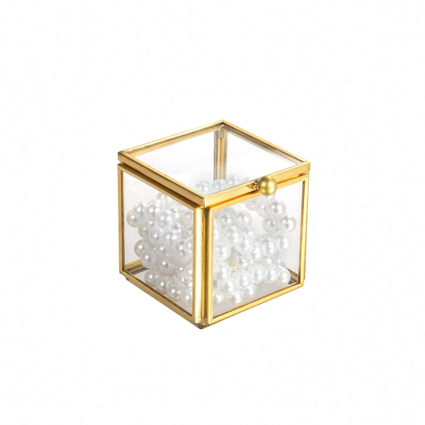 Feyarl Mini Glass Jewelry Trinket Box Ornate Small Ring Earring Display Box Treasure Chest Organizer Tiny Decorative Keepsake Case with Lid for Wedding Home Deco（2.16 x 2.16 x 2.16 Inch)