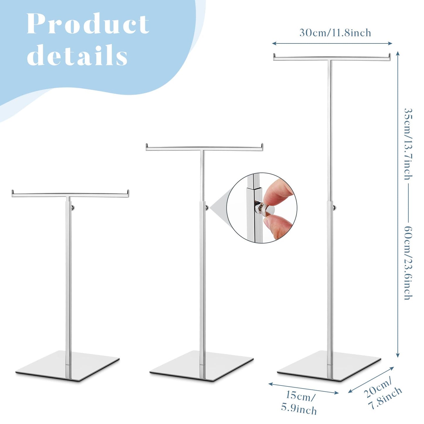 Leinuosen 4 Pcs Tabletop Purse Display Stand Metal T Bar Handbag Display Stand Holder Adjustable Height Double Hook Hanging Jewelry Stands for Home Store Boutique Counter(Silver)