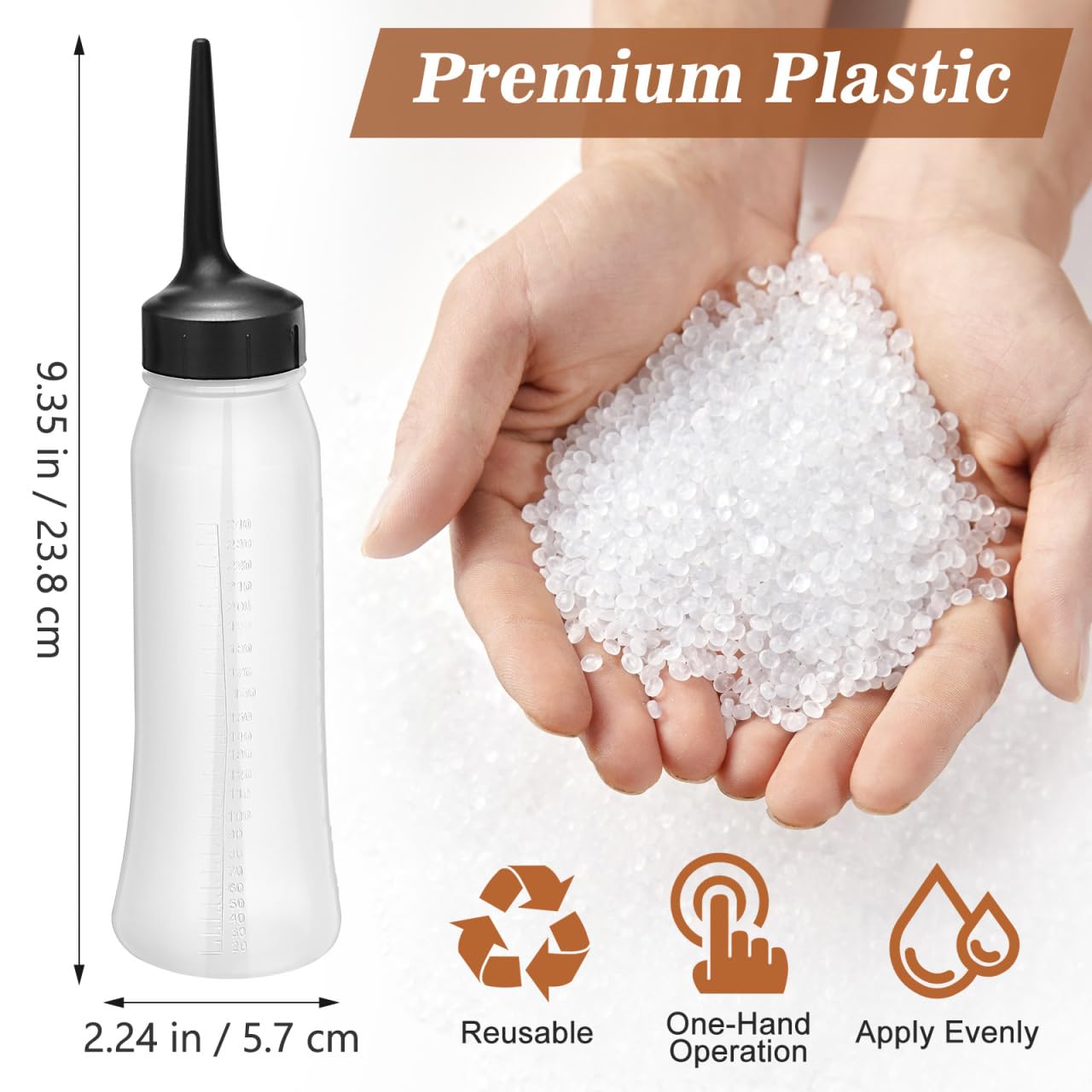 Veemoon 3 Pcs Hair Dye Applicator Bottle, Squeeze Container Refillable PP Material 9.35x2.24 Inch, Salon Barber Scalp Treatment Cosmetics Liquid Dispenser (3)