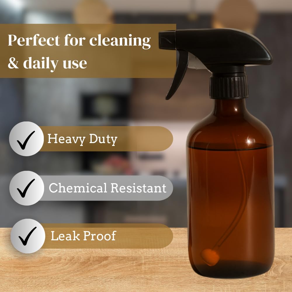 The Green Alcove 360° Heavy Duty Spray Bottle 16oz (2 Pack) | Upside Down Spray Bottles | All Purpose Plastic Amber Spray Bottles