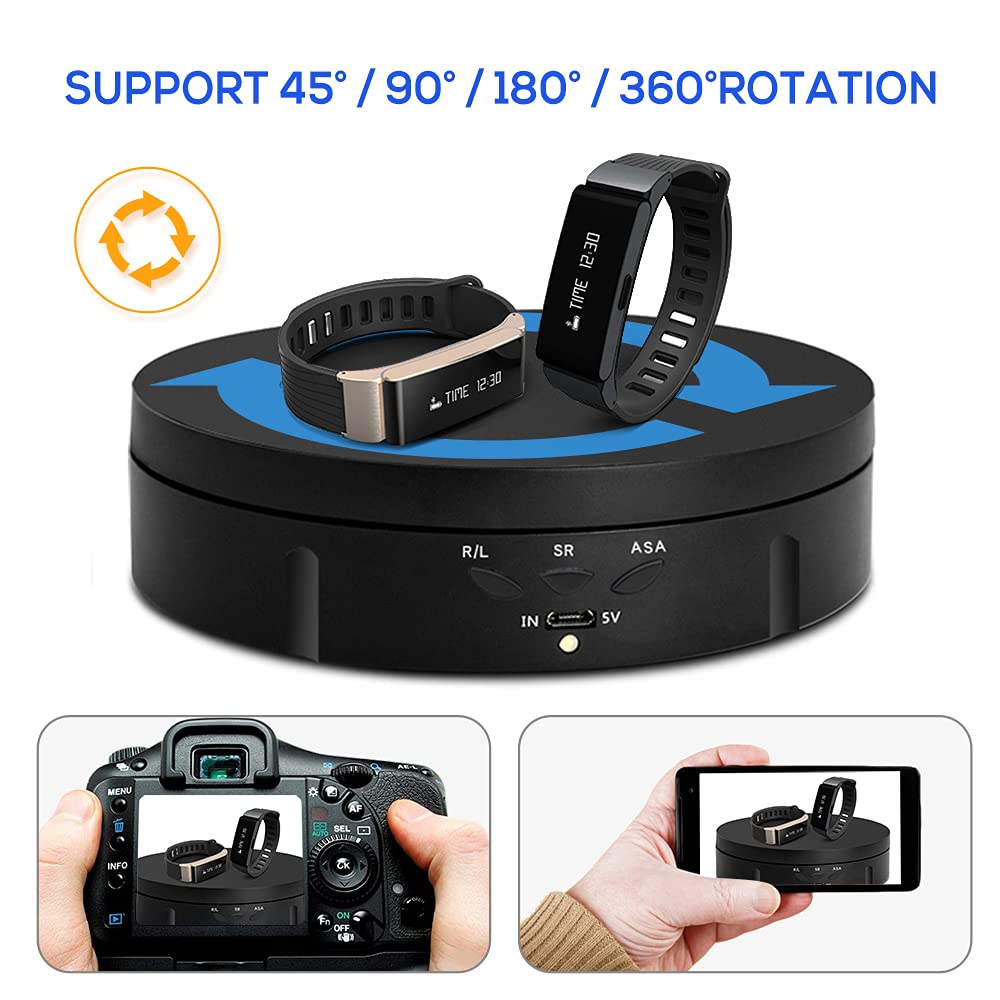 Motorized Rotating Display Stand - 90/180/360 Degree Display, PVC Backgrounds for Product Photography, Jewelry, Watch, 3D Models