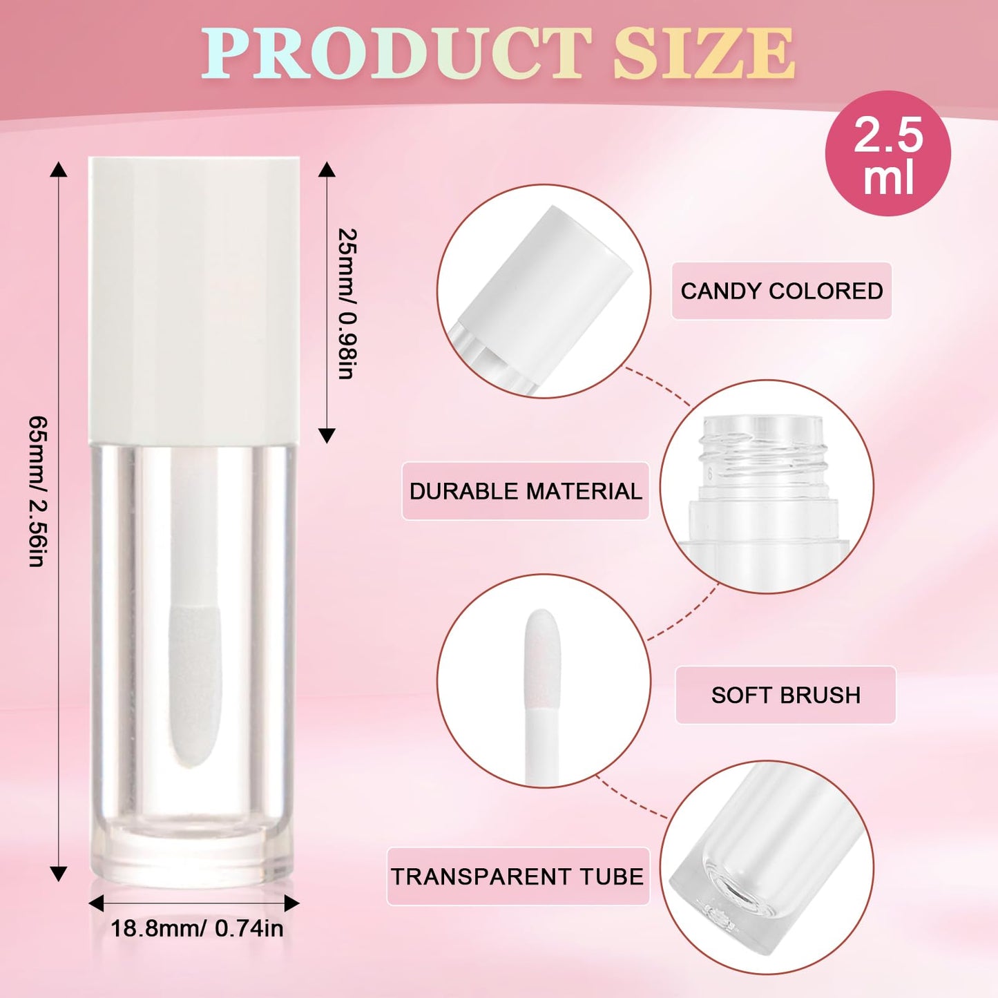 DupakSYS 50pcs 2.5ml Empty Lip Gloss Containers Lip Gloss Tubes with Wand Cute 0.08oz Clear Refillable Lipgloss Making Supplies Kit for DIY Makeup + 2pcs Syringes (White)