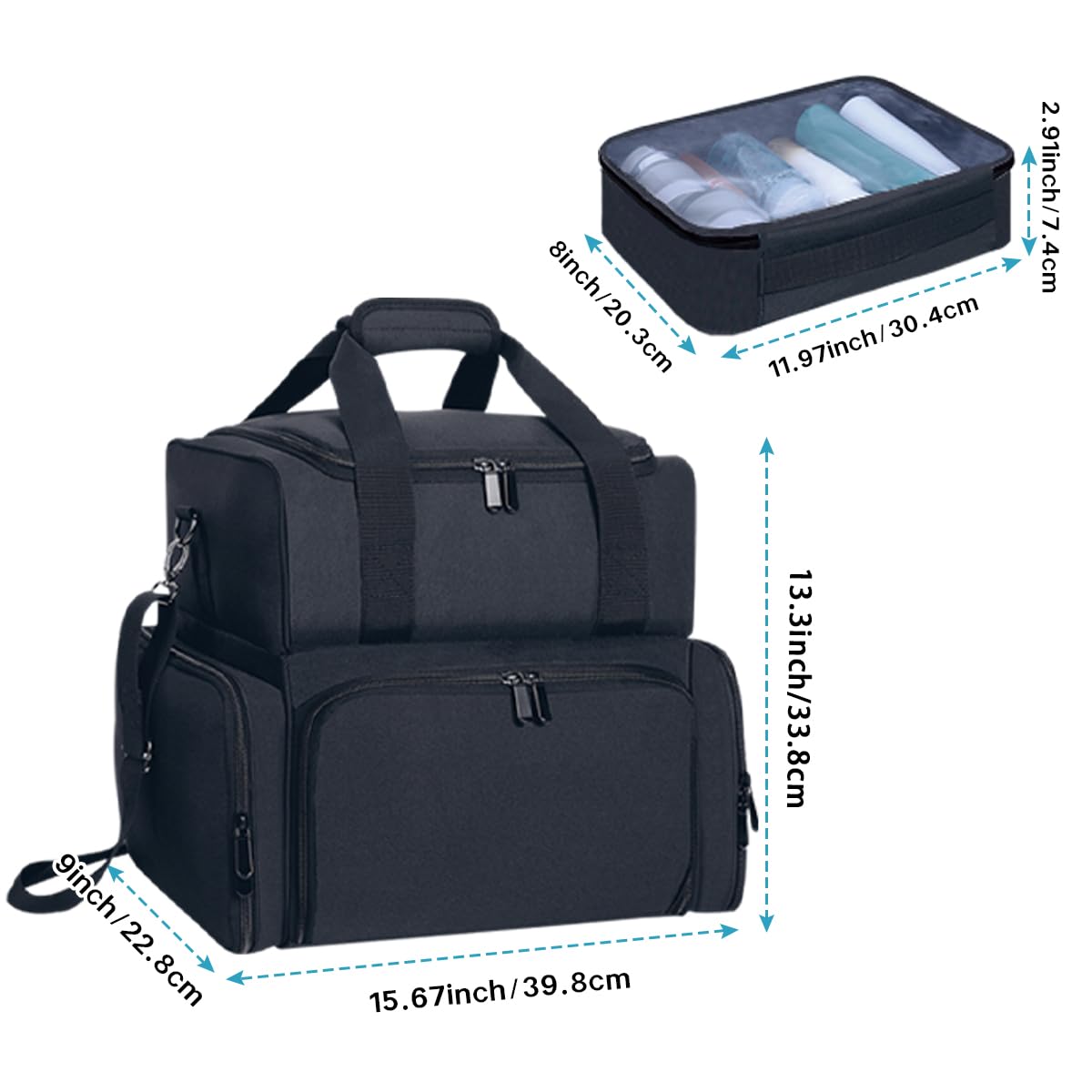 BODMZUANHO Large Makeup Bag with 2 Removable Case Cosmetic,Black